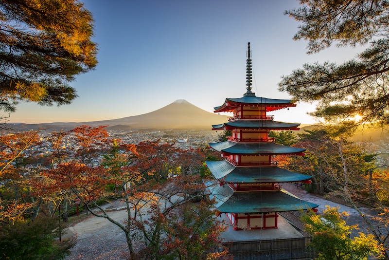 Familie auf Weltreise Japan mit dem Camper Mount Fuji
